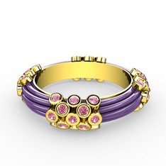 Delissa Yüzük - Pembe kuvars 925 ayar altın kaplama gümüş yüzük (Menekşe mineli) #14546yv