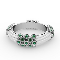 Delissa Yüzük - Yeşil kuvars 18 ayar beyaz altın yüzük (Beyaz mineli) #15niiy0