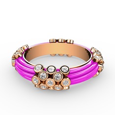 Beyaz zirkon 18 ayar rose altın yüzük (Neon pembe mineli)