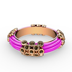 Dumanlı kuvars 925 ayar rose altın kaplama gümüş yüzük (Neon pembe mineli)