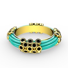 Siyah zirkon 18 ayar altın yüzük (Turkuaz mineli)