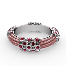 Rodolit garnet 8 ayar beyaz altın yüzük (Pastel pembe mineli)