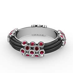 Delissa Yüzük - Rodolit garnet 925 ayar gümüş yüzük (Siyah mineli) #1b9vfq0