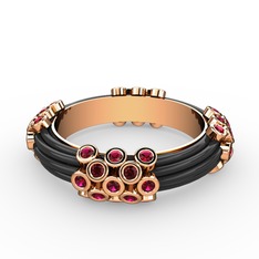 Rodolit garnet 8 ayar rose altın yüzük (Siyah mineli)