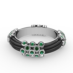 Delissa Yüzük - Yeşil kuvars 14 ayar beyaz altın yüzük (Siyah mineli) #1id0tyl