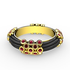 Rodolit garnet 18 ayar altın yüzük (Siyah mineli)