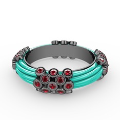 Garnet 925 ayar siyah rodyum kaplama gümüş yüzük (Turkuaz mineli)