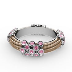 Delissa Yüzük - Pembe kuvars 18 ayar beyaz altın yüzük (Ekru mineli) #1j01wbk