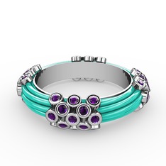 Delissa Yüzük - Ametist 8 ayar beyaz altın yüzük (Turkuaz mineli) #1kb1pv5