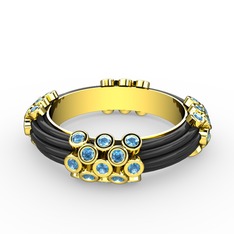Akuamarin 8 ayar altın yüzük (Siyah mineli)