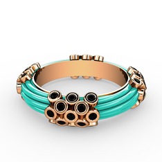 Delissa Yüzük - Siyah zirkon 14 ayar rose altın yüzük (Turkuaz mineli) #1lr94vz