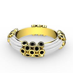 Delissa Yüzük - Siyah zirkon 925 ayar altın kaplama gümüş yüzük (Beyaz mineli) #1osv4z