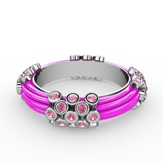 Delissa Yüzük - Pembe kuvars 14 ayar beyaz altın yüzük (Neon pembe mineli) #1p0aui5