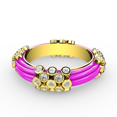 Swarovski 14 ayar altın yüzük (Neon pembe mineli)