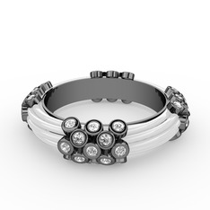 Swarovski 925 ayar siyah rodyum kaplama gümüş yüzük (Beyaz mineli)