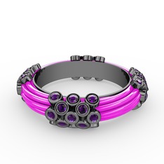 Delissa Yüzük - Ametist 925 ayar siyah rodyum kaplama gümüş yüzük (Neon pembe mineli) #1vms34g