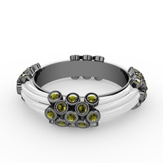 Delissa Yüzük - Peridot 925 ayar siyah rodyum kaplama gümüş yüzük (Beyaz mineli) #1x4lzsq