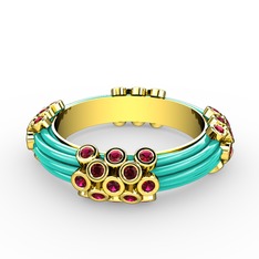 Rodolit garnet 925 ayar altın kaplama gümüş yüzük (Turkuaz mineli)