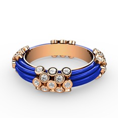 Swarovski 925 ayar rose altın kaplama gümüş yüzük (Mavi mineli)