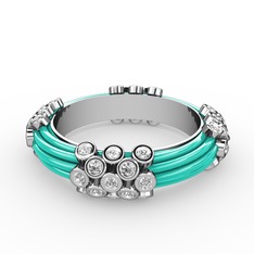 Pırlanta 925 ayar gümüş yüzük (0.78 karat, turkuaz mineli)