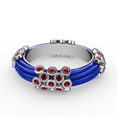 Delissa Yüzük - Rodolit garnet 14 ayar beyaz altın yüzük (Mavi mineli) #2vj86j