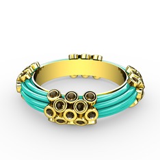 Dumanlı kuvars 18 ayar altın yüzük (Turkuaz mineli)