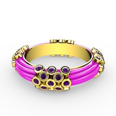Ametist 18 ayar altın yüzük (Neon pembe mineli)