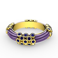 Lab safir 925 ayar altın kaplama gümüş yüzük (Menekşe mineli)