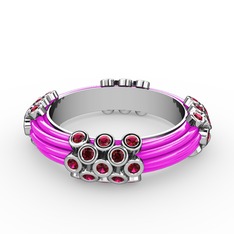 Rodolit garnet 14 ayar beyaz altın yüzük (Neon pembe mineli)