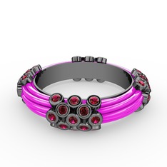 Rodolit garnet 925 ayar siyah rodyum kaplama gümüş yüzük (Neon pembe mineli)