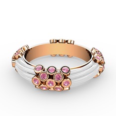 Delissa Yüzük - Pembe kuvars 8 ayar rose altın yüzük (Beyaz mineli) #9acw91