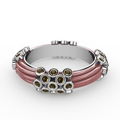 Delissa Yüzük - Dumanlı kuvars 14 ayar beyaz altın yüzük (Pastel pembe mineli) #j85fo7