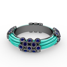 Lab safir 925 ayar siyah rodyum kaplama gümüş yüzük (Turkuaz mineli)