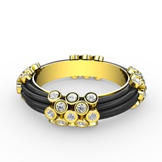 Swarovski 925 ayar altın kaplama gümüş yüzük (Siyah mineli)