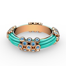 Akuamarin 925 ayar rose altın kaplama gümüş yüzük (Turkuaz mineli)