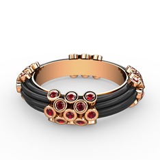 Garnet 18 ayar rose altın yüzük (Siyah mineli)