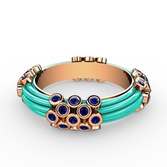 Lab safir 18 ayar rose altın yüzük (Turkuaz mineli)