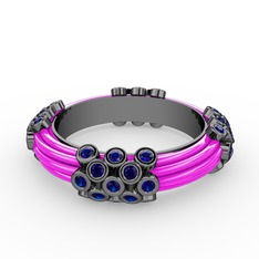 Lab safir 925 ayar siyah rodyum kaplama gümüş yüzük (Neon pembe mineli)