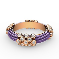 Swarovski 925 ayar rose altın kaplama gümüş yüzük (Menekşe mineli)