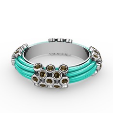 Dumanlı kuvars 925 ayar gümüş yüzük (Turkuaz mineli)