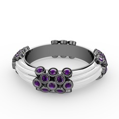 Delissa Yüzük - Ametist 925 ayar siyah rodyum kaplama gümüş yüzük (Beyaz mineli) #s1dbd5