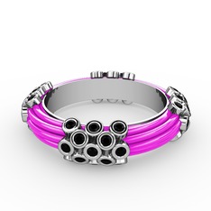 Siyah zirkon 14 ayar beyaz altın yüzük (Neon pembe mineli)