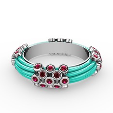 Delissa Yüzük - Rodolit garnet 18 ayar beyaz altın yüzük (Turkuaz mineli) #vbpk1x