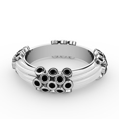 Delissa Yüzük - Siyah zirkon 925 ayar gümüş yüzük (Beyaz mineli) #vdenn9