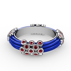 Garnet 18 ayar beyaz altın yüzük (Mavi mineli)