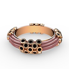 Siyah zirkon 925 ayar rose altın kaplama gümüş yüzük (Pastel pembe mineli)