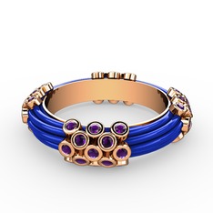 Ametist 925 ayar rose altın kaplama gümüş yüzük (Mavi mineli)