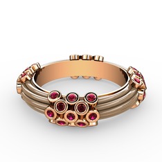 Delissa Yüzük - Rodolit garnet 18 ayar rose altın yüzük (Ekru mineli) #y14yk6