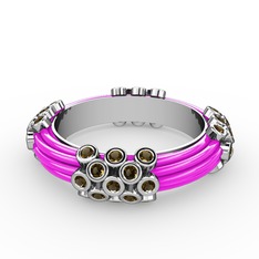 Dumanlı kuvars 925 ayar gümüş yüzük (Neon pembe mineli)