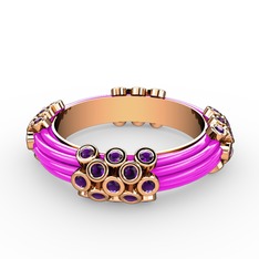 Ametist 8 ayar rose altın yüzük (Neon pembe mineli)